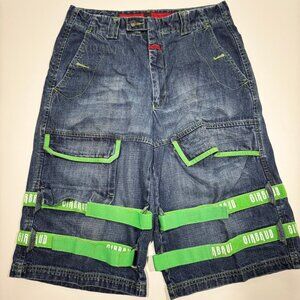 Vintage Marithe Francois Girbaud Denim Jorts Double Strap Green Blue Size 32